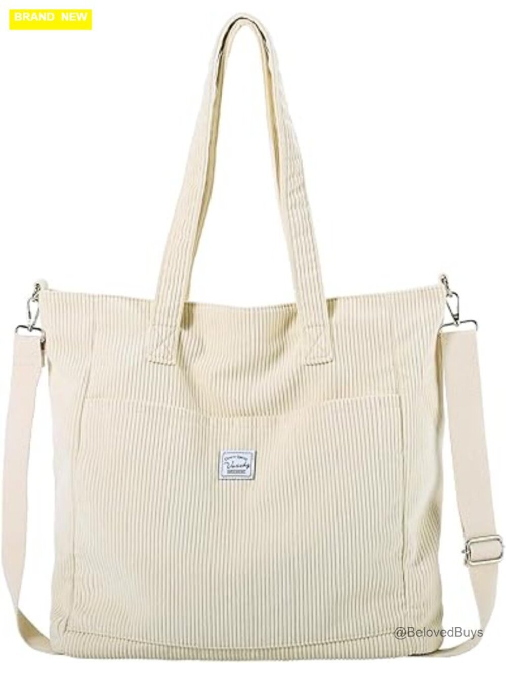 Corduroy Tote Bag with Zipper, Large Lightweight Work Tote Hobo Crossbody